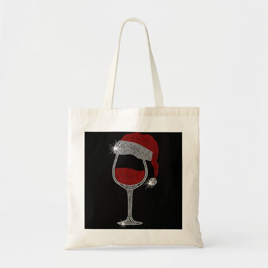 Santa Hat Wine Bling Kerstmis Rhinestone Bling Tote Bag (Voorkant)