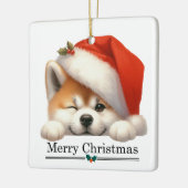 Santa Hat Winking Akita Puppy Merry Christmas Keramisch Ornament (Links)