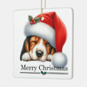 Santa Hat Winking Basset Hound Puppy Christmas Keramisch Ornament (Links)