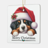 Santa Hat Winking Bernese Mountain Puppy Christmas Keramisch Ornament (Links)