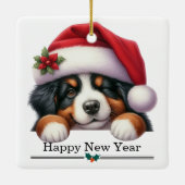 Santa Hat Winking Bernese Mountain Puppy Christmas Keramisch Ornament (Achterkant)