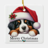 Santa Hat Winking Bernese Mountain Puppy Christmas Keramisch Ornament (Voorkant)