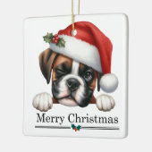 Santa Hat Winking Boxer Dog Puppy Christmas Keramisch Ornament (Links)