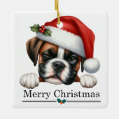 Santa Hat Winking Boxer Dog Puppy Christmas Keramisch Ornament (Voorkant)