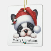 Santa Hat Winking French Bulldog Puppy Christmas Keramisch Ornament (Links)