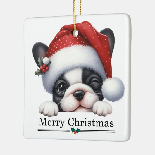 Santa Hat Winking French Bulldog Puppy Christmas Keramisch Ornament (Links)