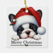 Santa Hat Winking French Bulldog Puppy Christmas Keramisch Ornament (Voorkant)