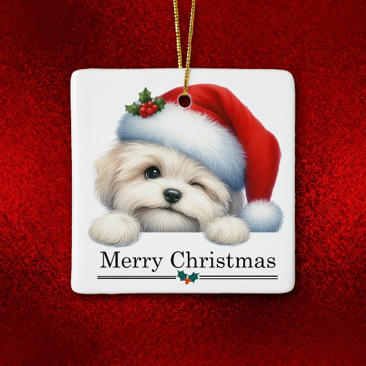 Santa Hat Winking Havanese Puppy Christmas Keramisch Ornament