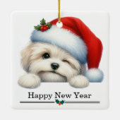 Santa Hat Winking Havanese Puppy Christmas Keramisch Ornament (Achterkant)