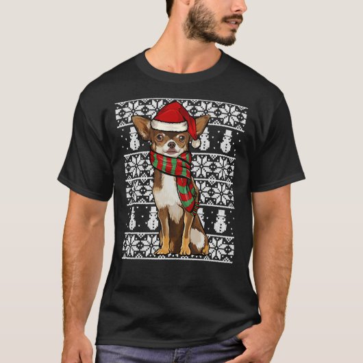 Santa Hat Xmas Brown Chihuahua Ugly T-shirt (Voorkant)