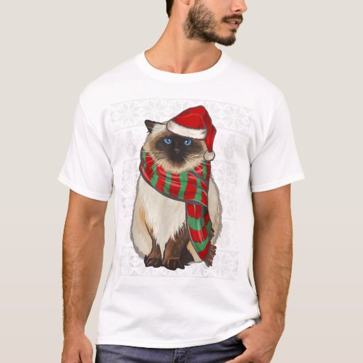 Santa Hat Xmas Himalayan Cat Ugly Chris T-shirt (Voorkant)