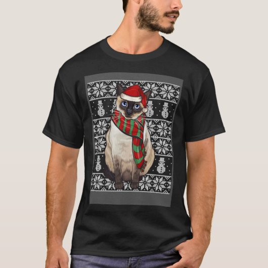 Santa Hat Xmas Siamese Cat Ugly Christmas T-shirt (Voorkant)