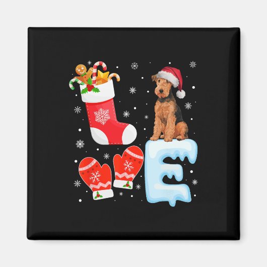 Santa Hat Xmas Stocking Holiday Airedale Terrier D Magneet (Voorkant)