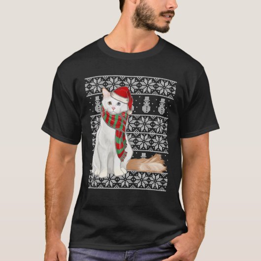 Santa Hat Xmas Turkse Van Cat Ugly Kerstmis T-shirt (Voorkant)