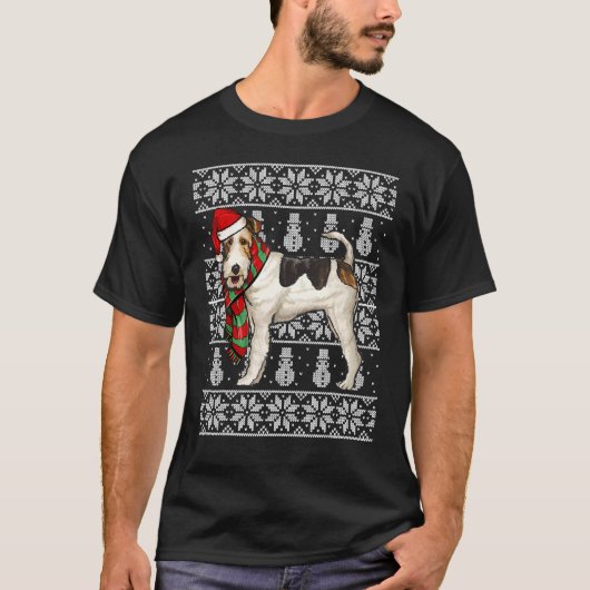 Santa Hat Xmas Wire Fox Terrier Ugly Kerstmis T-shirt (Voorkant)