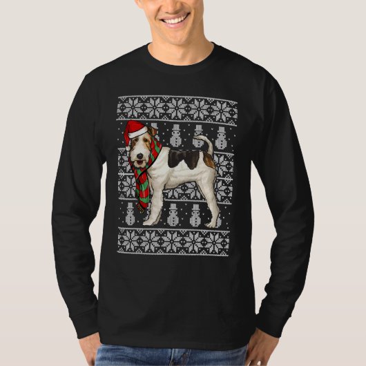 Santa Hat Xmas Wire Fox Terrier Ugly Kerstmis T-shirt (Voorkant)
