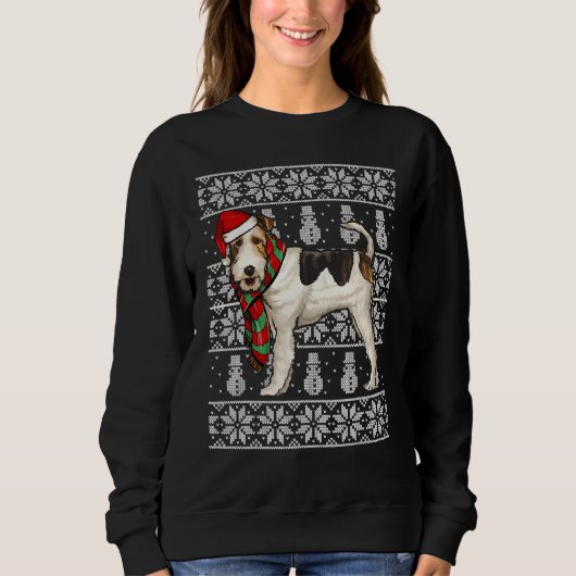 Santa Hat Xmas Wire Fox Terrier Ugly Kerstmis Trui (Voorkant)