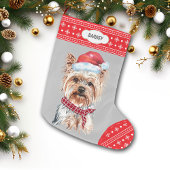 Santa Hat Yorkie Snowflake Border Grote Kerstsok