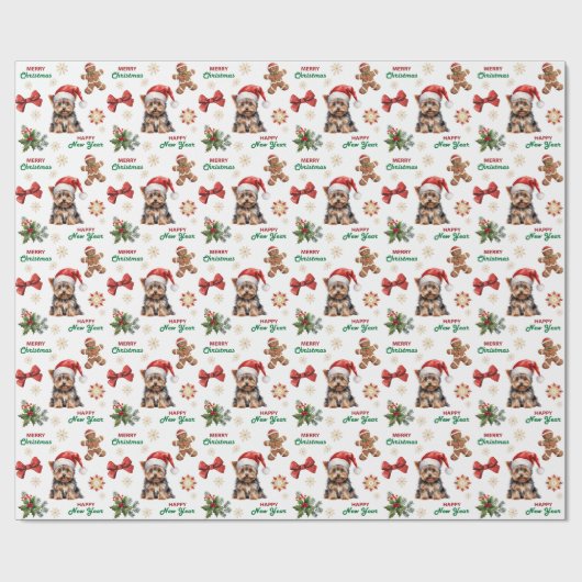 Santa Hat Yorkshire Terrier Dog Christmas Cadeaupapier (Vlak)