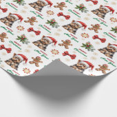 Santa Hat Yorkshire Terrier Dog Christmas Cadeaupapier (Hoek)