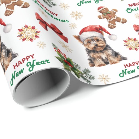 Santa Hat Yorkshire Terrier Dog Christmas Cadeaupapier (Rol Hoek)