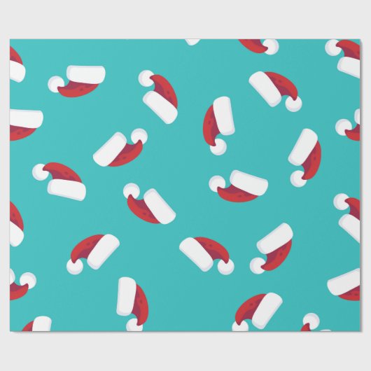 Santa Hats Blue Kerstfeestay Whimsical Cadeaupapier (Vlak)