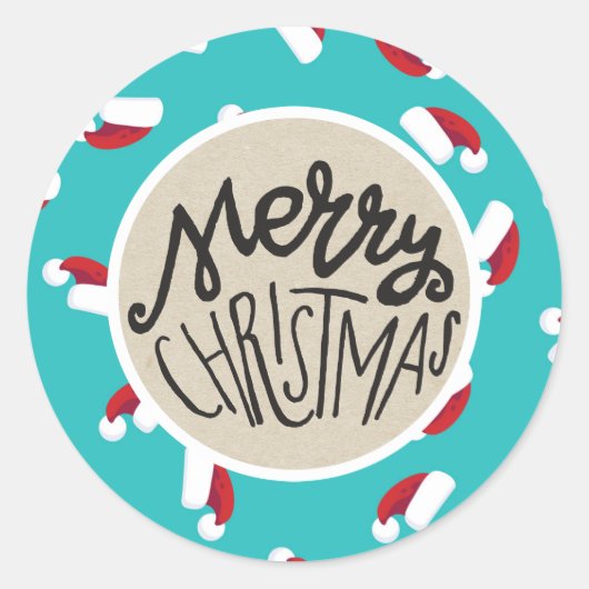 Santa Hats Blue Kerstfeestay Whimsical Favor Ronde Sticker (Voorkant)