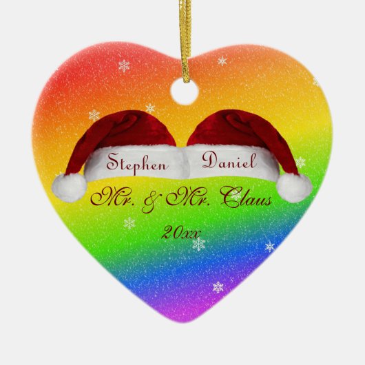 Santa Hats en Rainbows Keramisch Ornament (Voorkant)