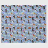 Santa hats Lights Blue Cadeaupapier (Vlak)