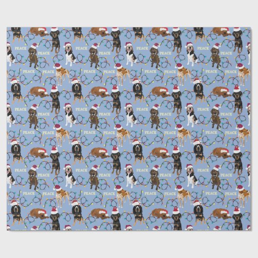 Santa hats Lights Blue Cadeaupapier (Vlak)