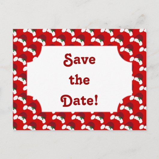 Santa Hats met Holly Save the Date Briefkaart (Voorkant)