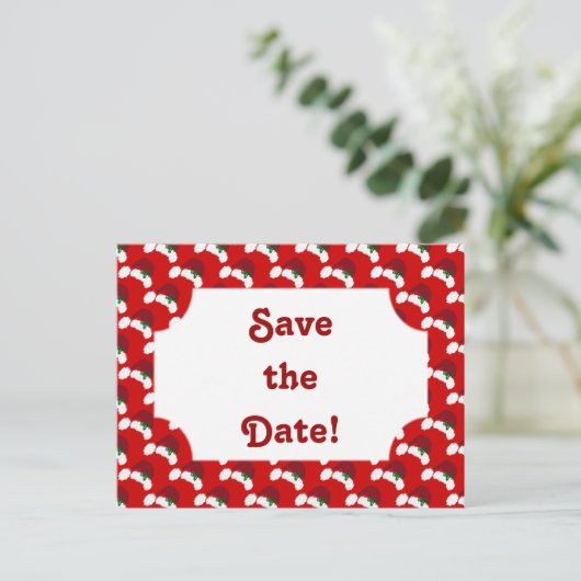 Santa Hats met Holly Save the Date Briefkaart (Staand voorkant)