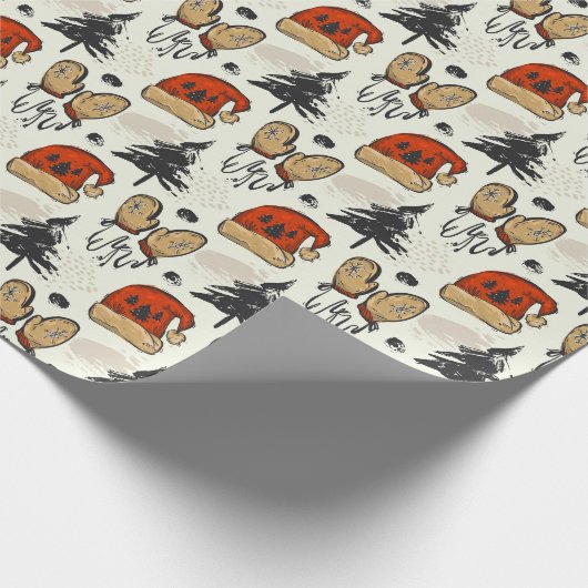 Santa Hats, Mittens en Trees Cadeaupapier (Hoek)