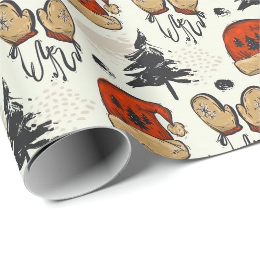 Santa Hats, Mittens en Trees Cadeaupapier (Rol Hoek)