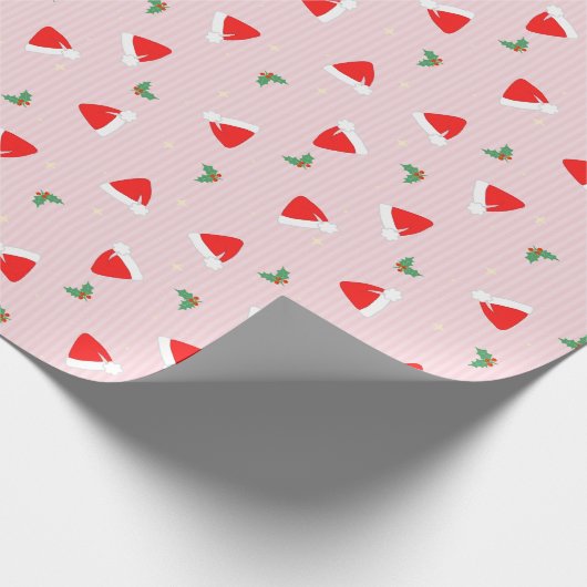 Santa Hats - Pink Christmas Cute Pattern Cadeaupapier (Hoek)