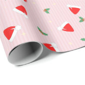Santa Hats - Pink Christmas Cute Pattern Cadeaupapier (Rol Hoek)