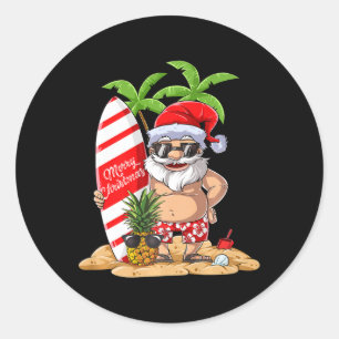 Santa Hawaïaanse Surf T-shirt Kerstmis Zomer Surfe Ronde Sticker