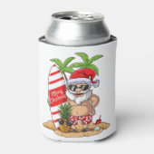 Santa Hawaiian Surfing Kerstzomer Surf Hawai Blikjeskoeler (Blikje Voorkant)