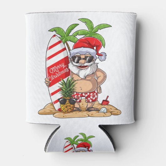 Santa Hawaiian Surfing Kerstzomer Surf Hawai Blikjeskoeler (Voorkant)