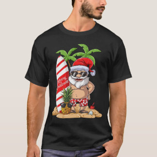 Santa Hawaiian Surfing Kerstzomer Surf Hawai T-shirt