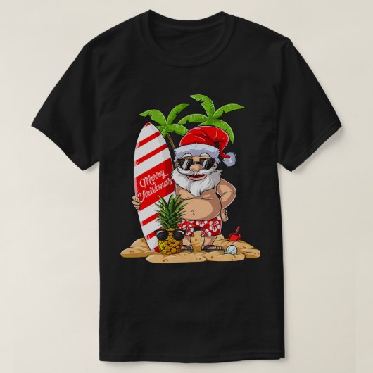 Santa Hawaiian Surfing Kerstzomer Surf Hawai T-shirt (Design voorkant)