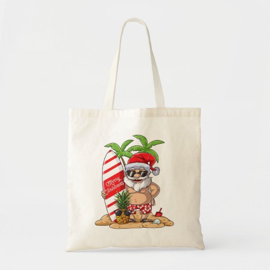 Santa Hawaiian Surfing Kerstzomer Surf Hawai Tote Bag (Voorkant)