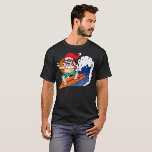 Santa Hawaiian Surfing Summer Surf T-shirt (Voorkant volledig)