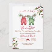 Santa He or She Christmas Gender Reveal Invitation Kaart (Voorkant)