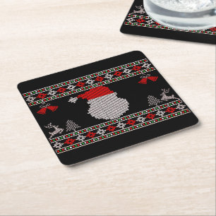 Santa Head Holiday Knit Kerstmis Ugly Sweater Kartonnen Onderzetters