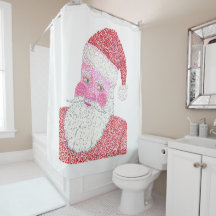 Santa Head Pointillisme Kerstmis Douche Gordijnen