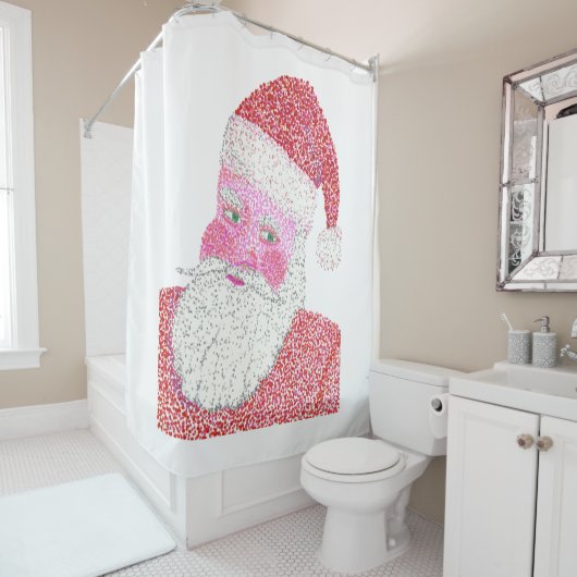 Santa Head Pointillisme Kerstmis Douche Gordijnen (In situ)