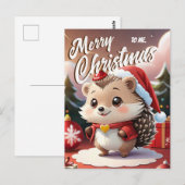 Santa Hedgehog Vrolijk Kerstfeest voor mij Groet Briefkaart (Voorkant / Achterkant)