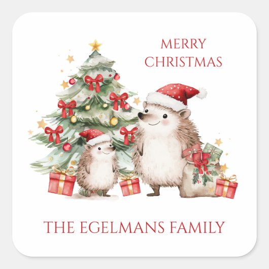 Santa Hedgehogs Christmas  Vierkante Sticker (Voorkant)