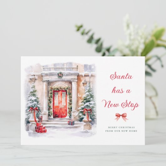 SANTA HEEFT EEN NIEUWE HALTE | Vakantie verhuizing Feestdagenkaart (Staand voorkant)